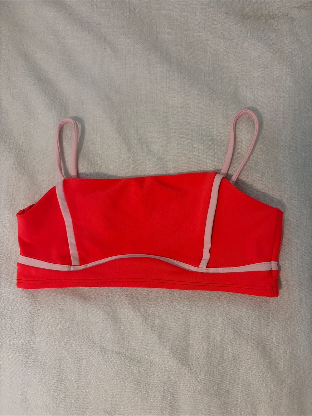 Neon Coral Dance Top with Light Pink Trim